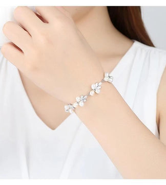 Floral Freshwater Pearl Rodium Plated Bracelet image 1
