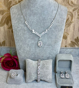 Clear Square Necklace Palladium Plated CZ Set image 3
