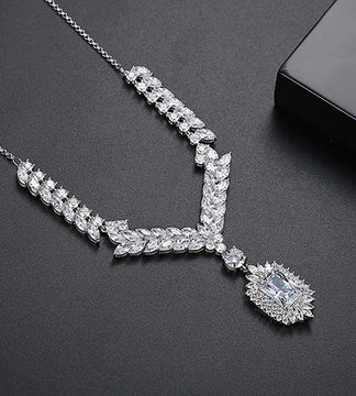Clear Square Necklace Palladium Plated CZ Set image 1