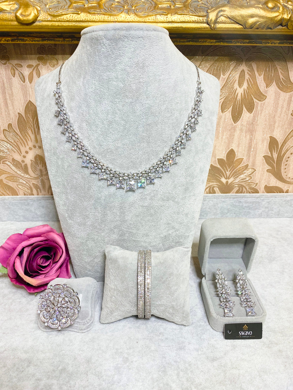 Marquise Cut Square Palladium Plated CZ Set image 0