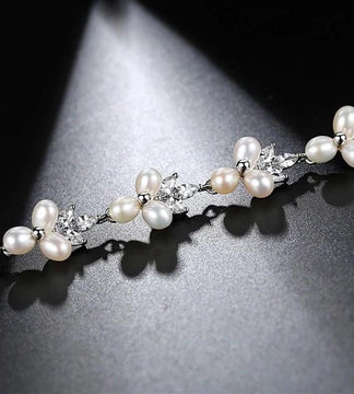Floral Freshwater Pearl Rodium Plated Bracelet image 0