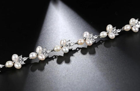 Floral Freshwater Pearl Rodium Plated Bracelet image 0