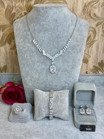 Clear Square Necklace Palladium Plated CZ Set image 0