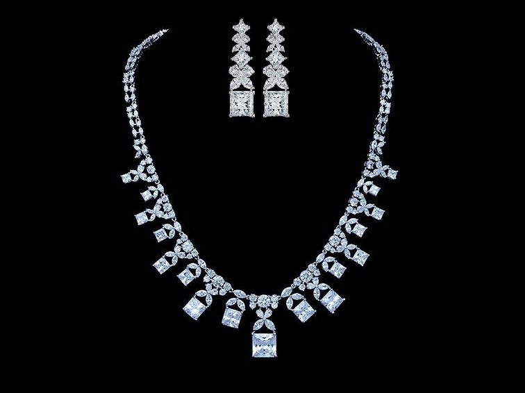 Tia Princess Cut Palladium Plated CZ Set image 1