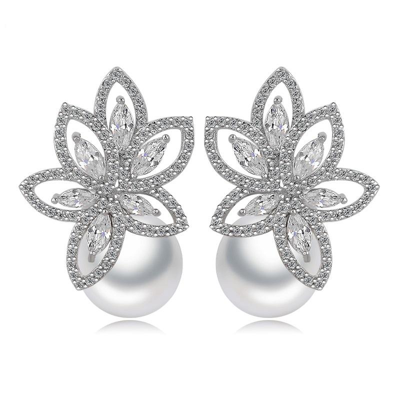 Nature Inspired Pearl Cubic Zircon Studs image 0