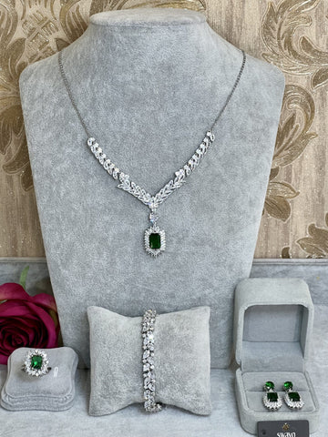 Emerald Square Necklace Palladium Plated CZ Set image 0