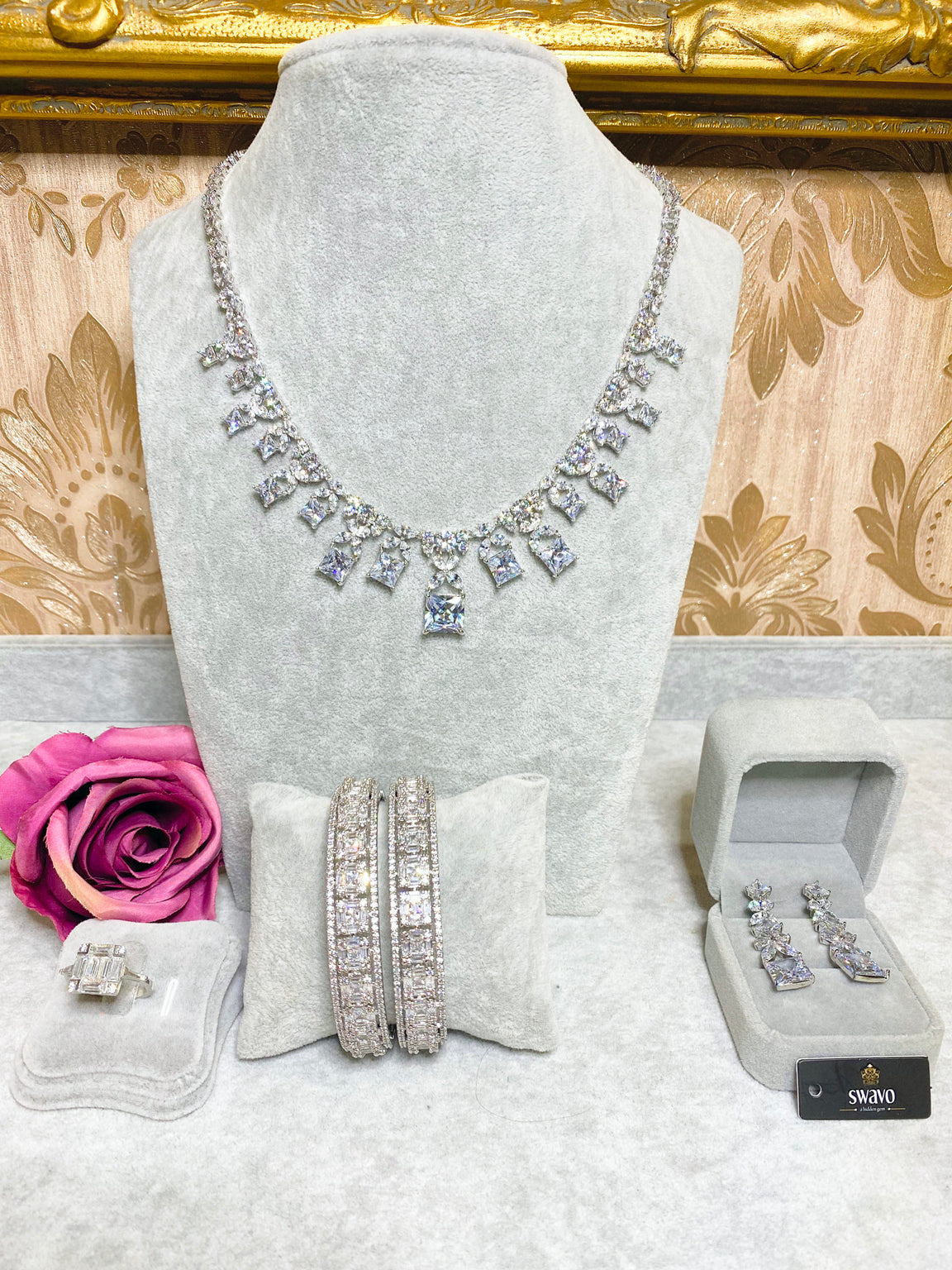 Tia Princess Cut Palladium Plated CZ Set image 0