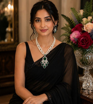 Carved Emerald & Pearl Set