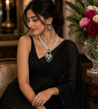 Carved Emerald & Pearl Set
