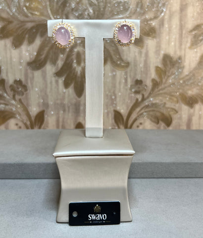 Pink Oval Baguette Studs