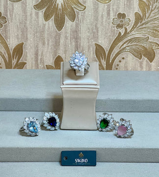 Havana Teardrop Silver Ring With Clear Stones