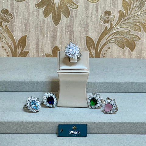 Havana Teardrop Silver Ring With Clear Stones