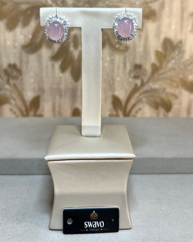 Pink Oval Baguette Studs