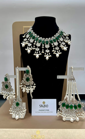 SHAMA Emerald Silver Set