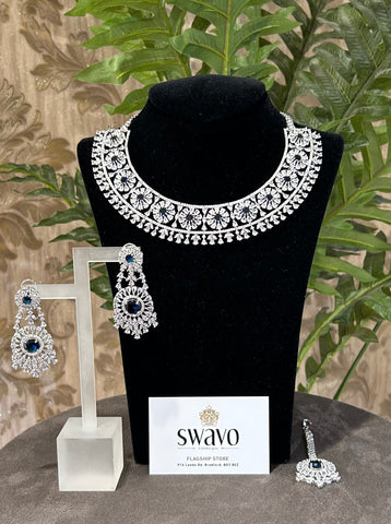 Silver & Navy Flower Set