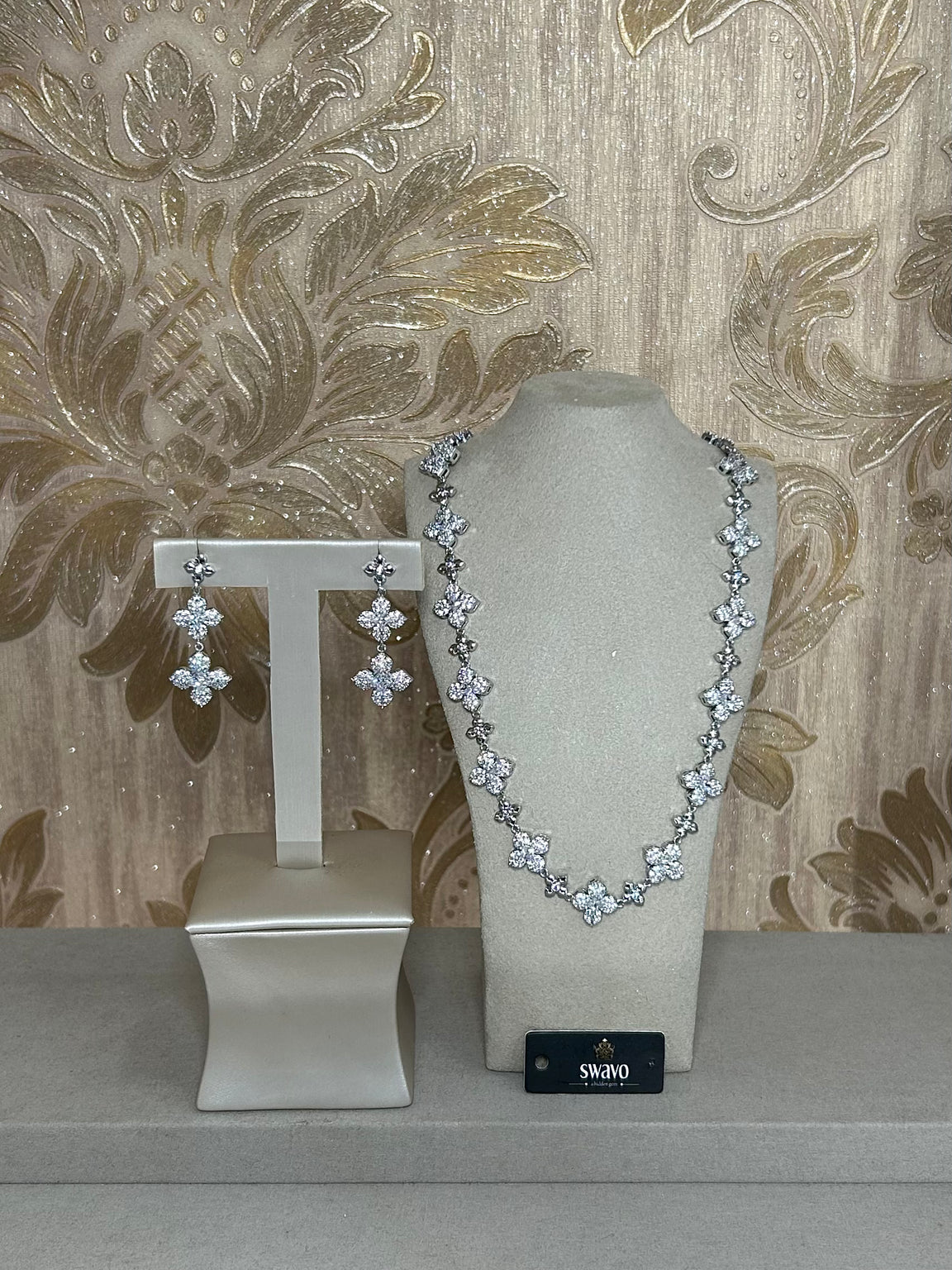 Cubic Zirconia Clover Design Set