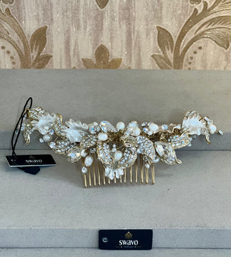 Gold & Pearl Crystal Comb