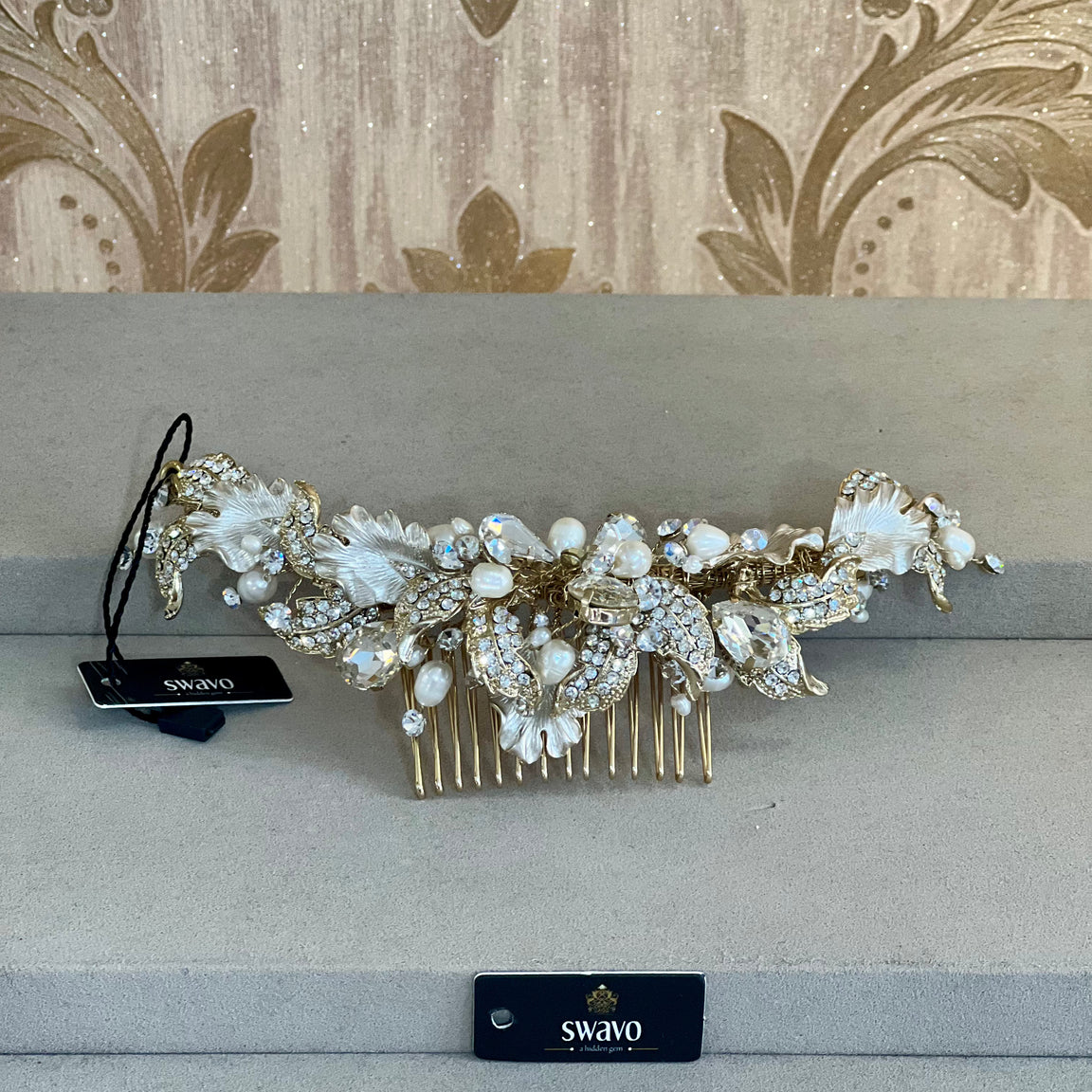 Gold & Pearl Crystal Comb