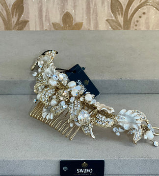 Gold & Pearl Crystal Comb