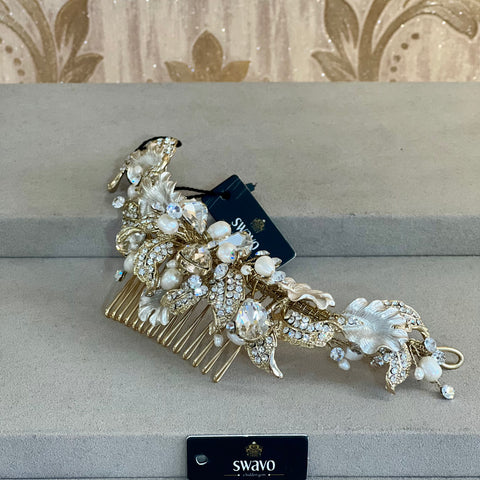 Gold & Pearl Crystal Comb