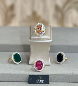 Oval CZ Gold Ring With Clear Stones