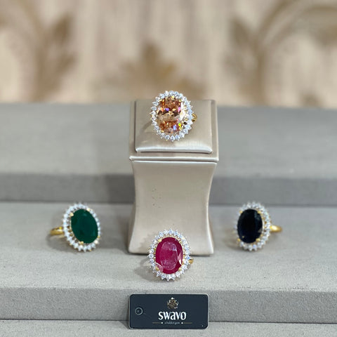 Oval CZ Gold Ring With Clear Stones