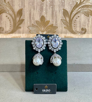 Cabochon Pearl and Crystal Studs