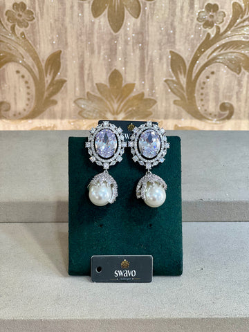 Cabochon Pearl and Crystal Studs