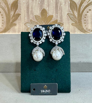 Cabochon Pearl and Crystal Studs