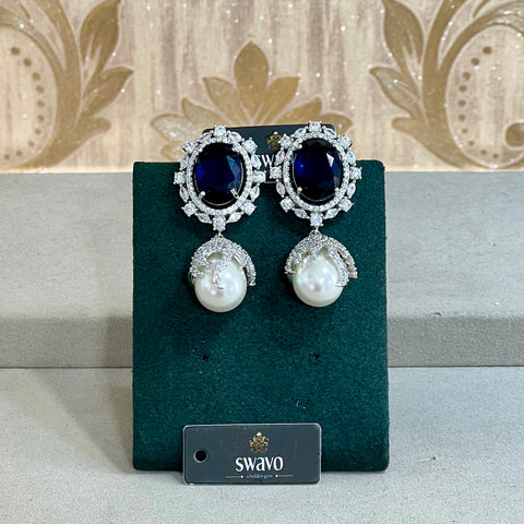 Cabochon Pearl and Crystal Studs