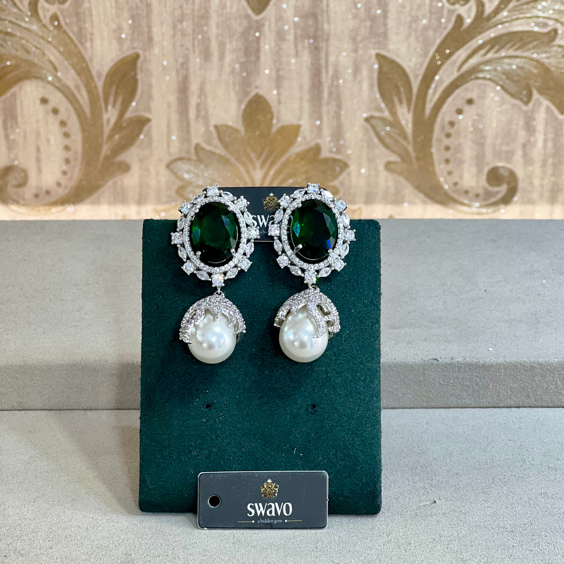 Cabochon Pearl and Crystal Studs