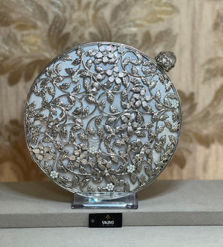 Ivy Silver Round Metal Clutch Bag