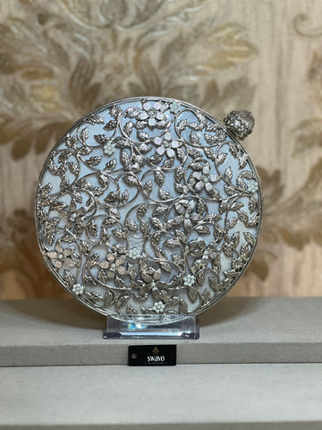 Ivy Silver Round Metal Clutch Bag
