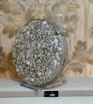 Ivy Silver Round Metal Clutch Bag