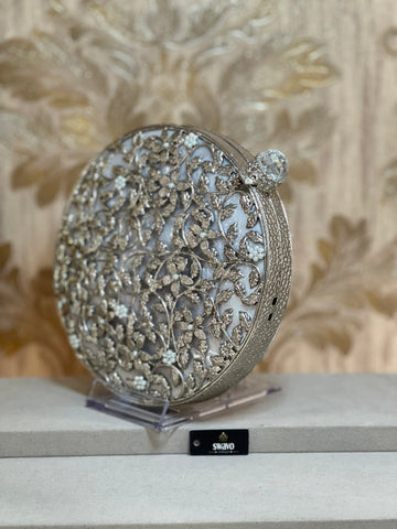 Ivy Silver Round Metal Clutch Bag