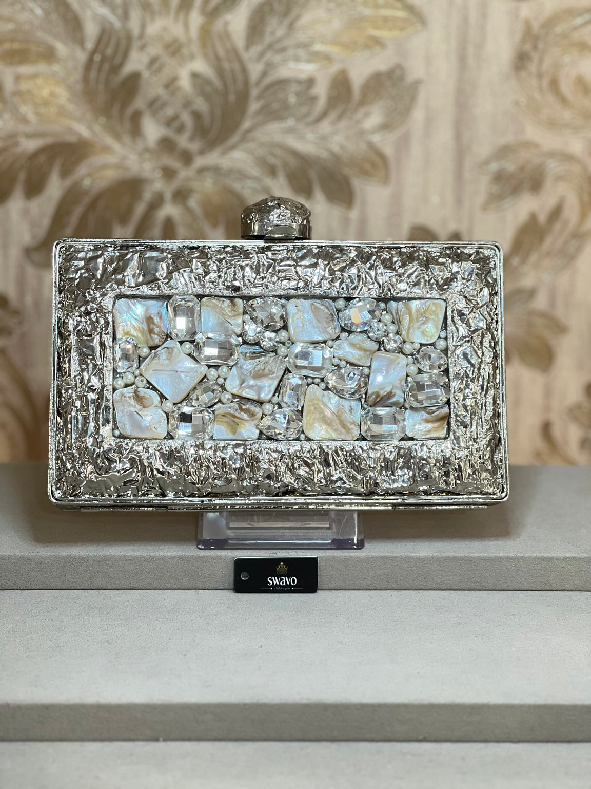 Julie Pearl Metal Clutch Bag