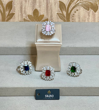 Amore Square Silver Ring With Clear Stones