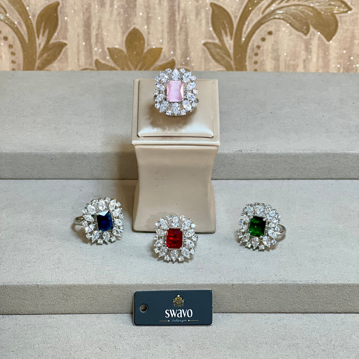 Amore Square Silver Ring With Clear Stones