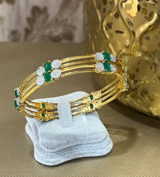 Gold & Emerald Intricate Bangles