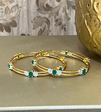 Gold & Emerald Intricate Bangles