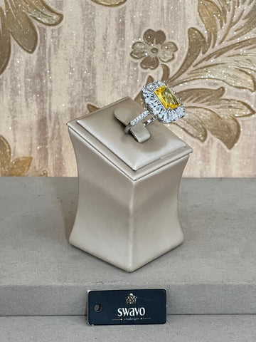 Silver Plated Cubic Zirconia Yellow Diamond Ring