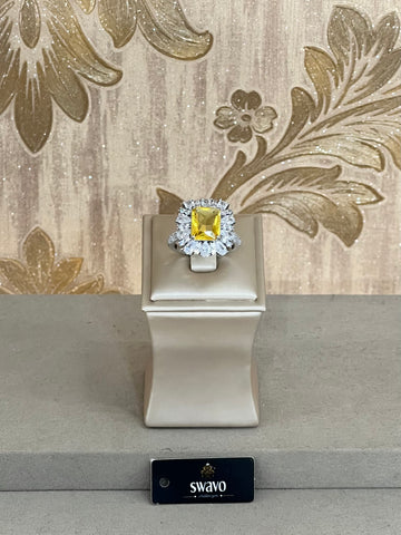 Silver Plated Cubic Zirconia Yellow Diamond Ring