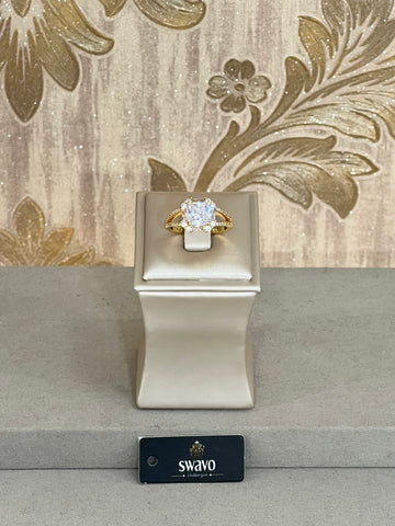 Gold Plated Cubic Zirconia Detailed Square Ring