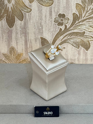 Gold Plated Cubic Zirconia 4 Teardrop Stone Open Ring