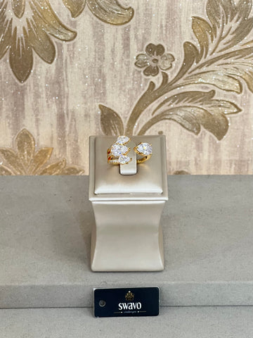 Gold Plated Cubic Zirconia 4 Teardrop Stone Open Ring