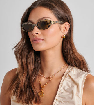 Katie Loxton Nissi Slim Oval Sunglasses In Light Tortoise Shell