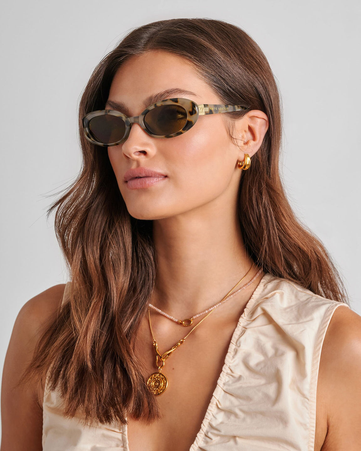 Katie Loxton Nissi Slim Oval Sunglasses In Light Tortoise Shell