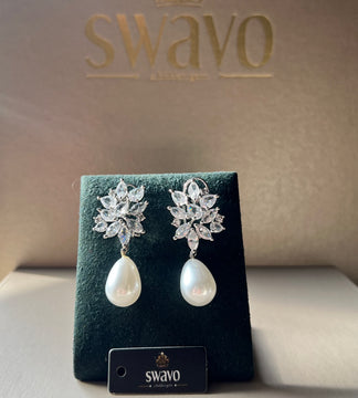 Starburst Pearl & Crystal Studs Earrings