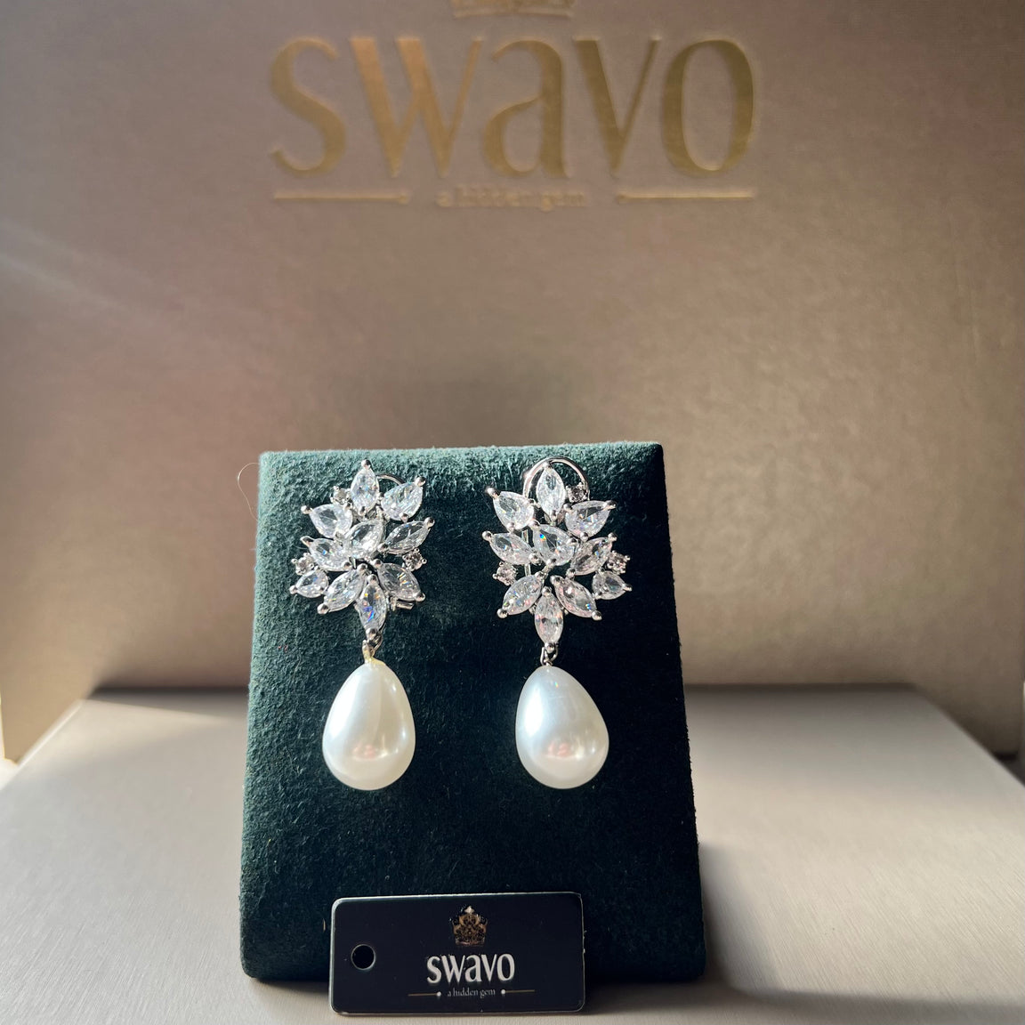 Starburst Pearl & Crystal Studs Earrings