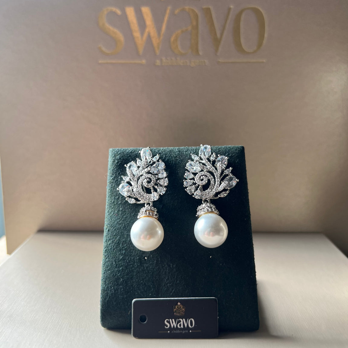 Filigree Crystal & Pearl Stud Earrings